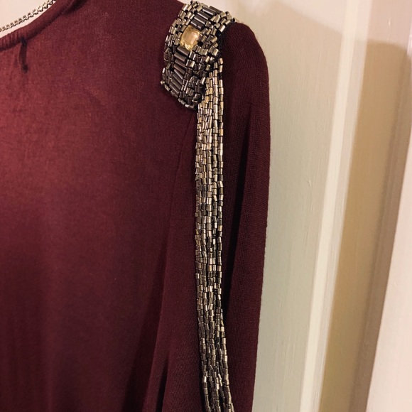 BKE Burgandy Military Embellished Zip Front Top - Picture 7 of 8